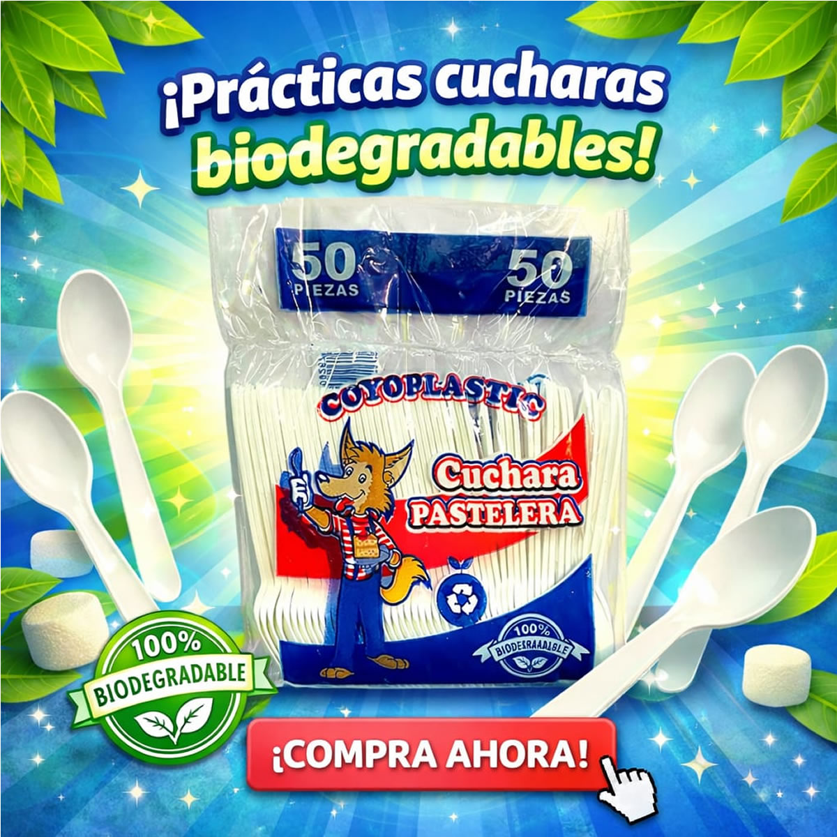 Cuchara Pastelera Coyoplastic De Plástico Desechable Grande 50 Pzas