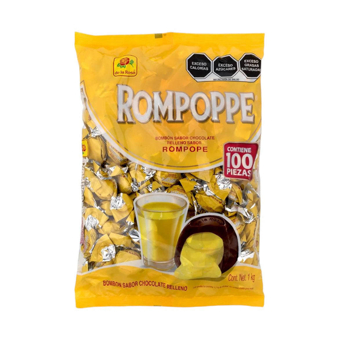 De La Rosa Bombon Sabor Chocolate Relleno Sabor Rompope 100Pz 1Kg