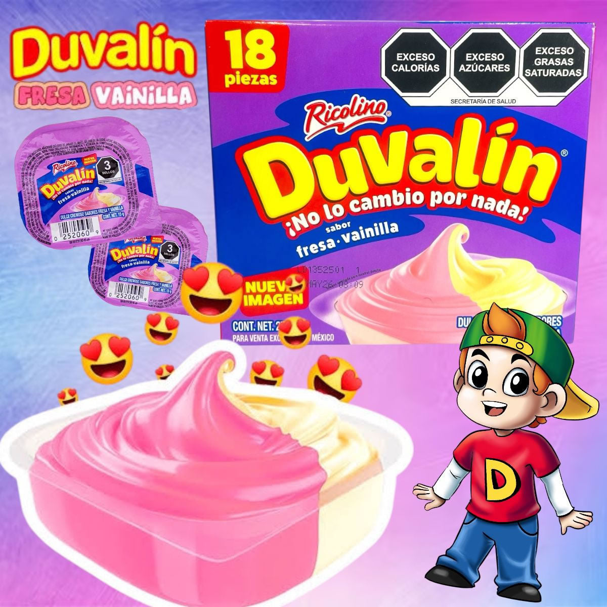 Ricolino Duvalin Bi Sabor Fresa Y Vainilla Dulce Cremosito 18 Pzas