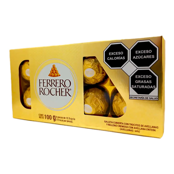 Ferrero Rocher Chocolate Con Galleta Cubierta Con Trozos De Avellana 8 Piezas