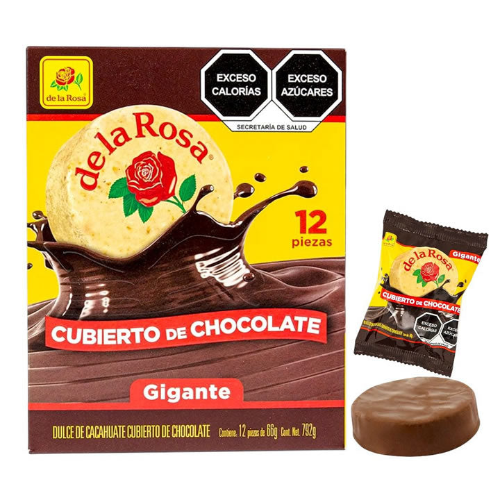 Mazapan De Cacahuate Cubierto De Chocolate Gigante De La Rosa 12 Piezas De 60g c/u 792g