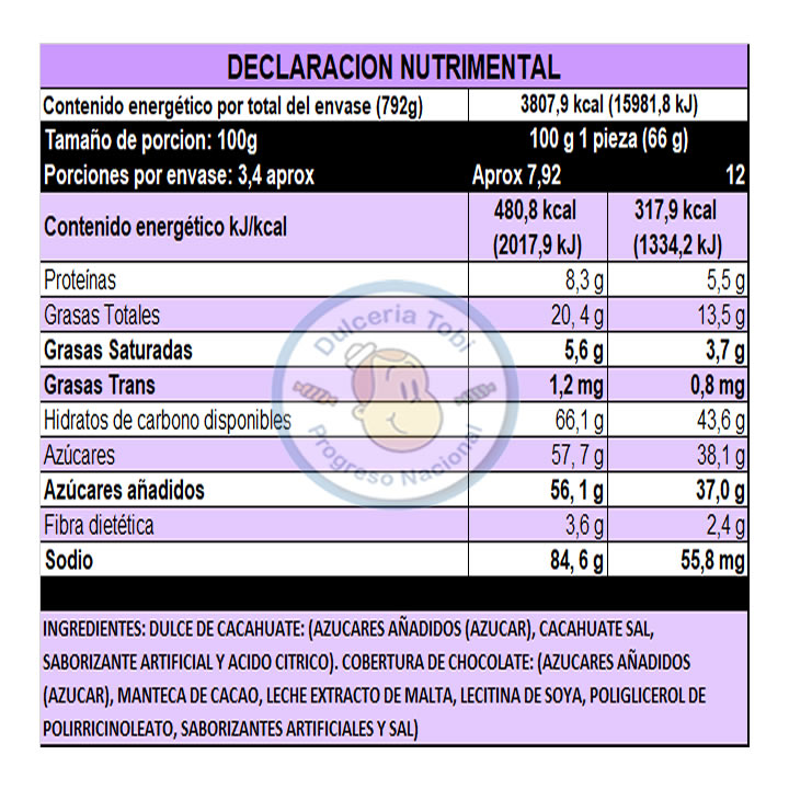 Mazapan De Cacahuate Cubierto De Chocolate Gigante De La Rosa 12 Piezas De 60g c/u 792g