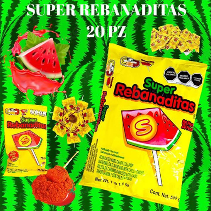 Super Rebanaditas Paleta De Sandia Con Chile En Polvo 20 Piezas