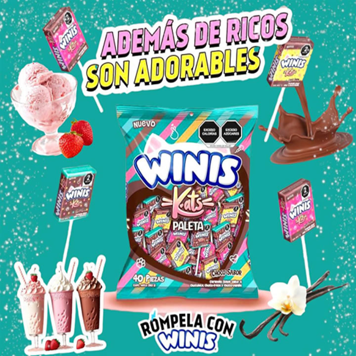 Winis Paleta Kats Sabor Choco-Fresa Y Vainilla 40pz