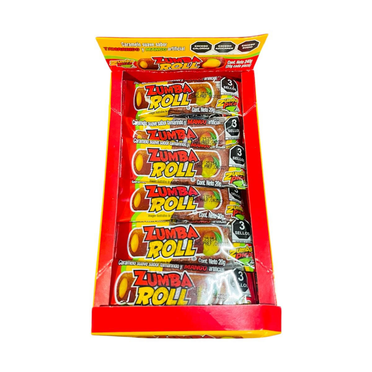 Zumba Roll Caramelo Suave Sabor Tamarindo Y Mango 12Pz Con 240g