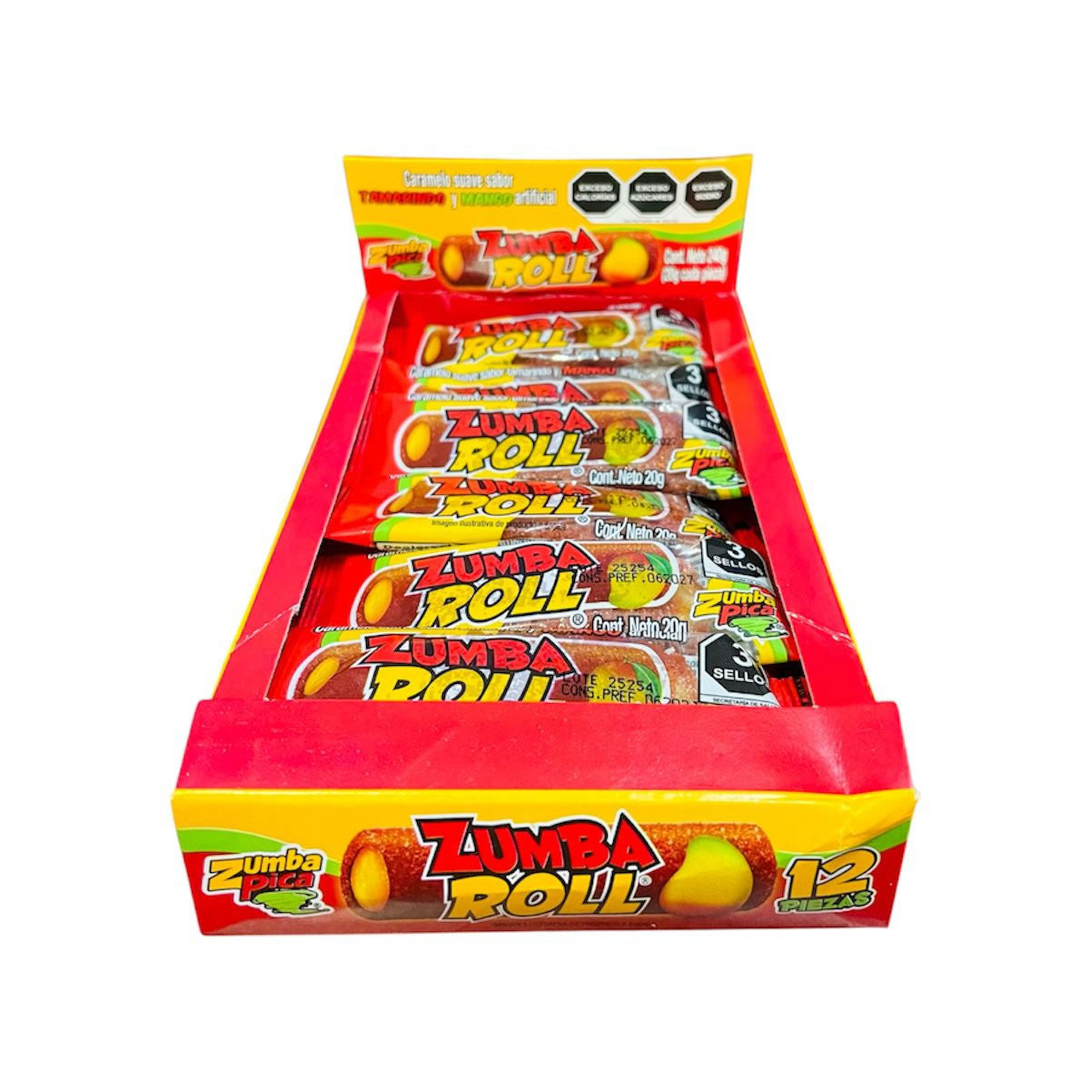 Zumba Roll Caramelo Suave Sabor Tamarindo Y Mango 12Pz Con 240g