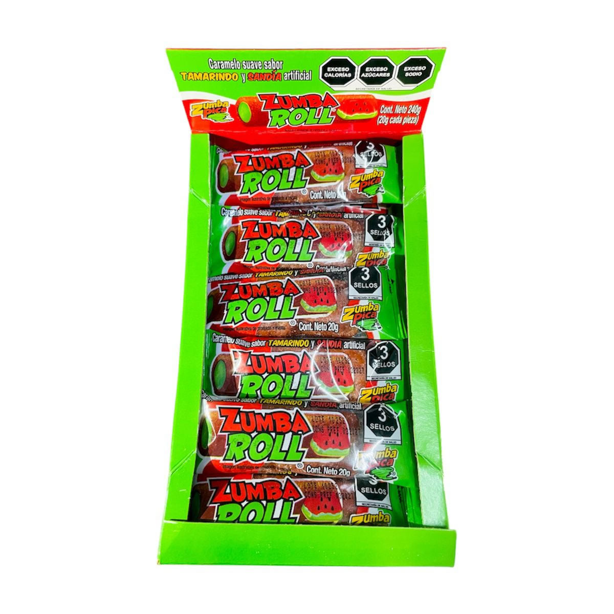 Zumba Roll Caramelo Suave Sabor Tamarindo Y Sandia 12Pz Con 240g