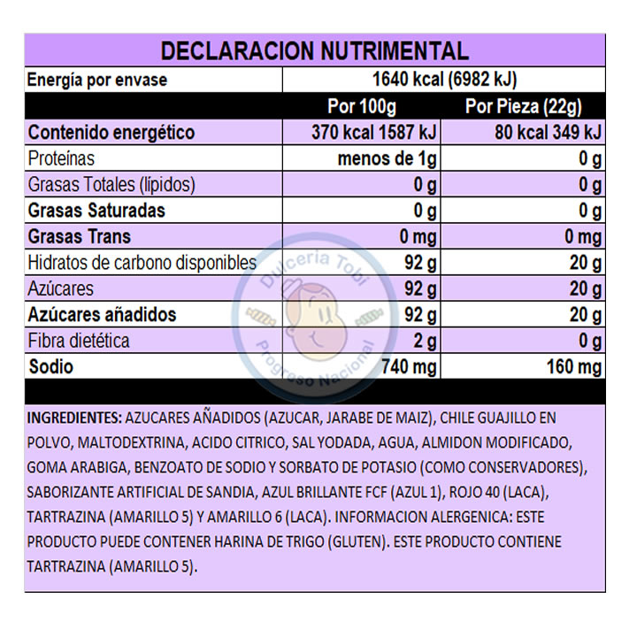 Zumba Goma Sandia Cubierta De Tamarindo 20 Piezas