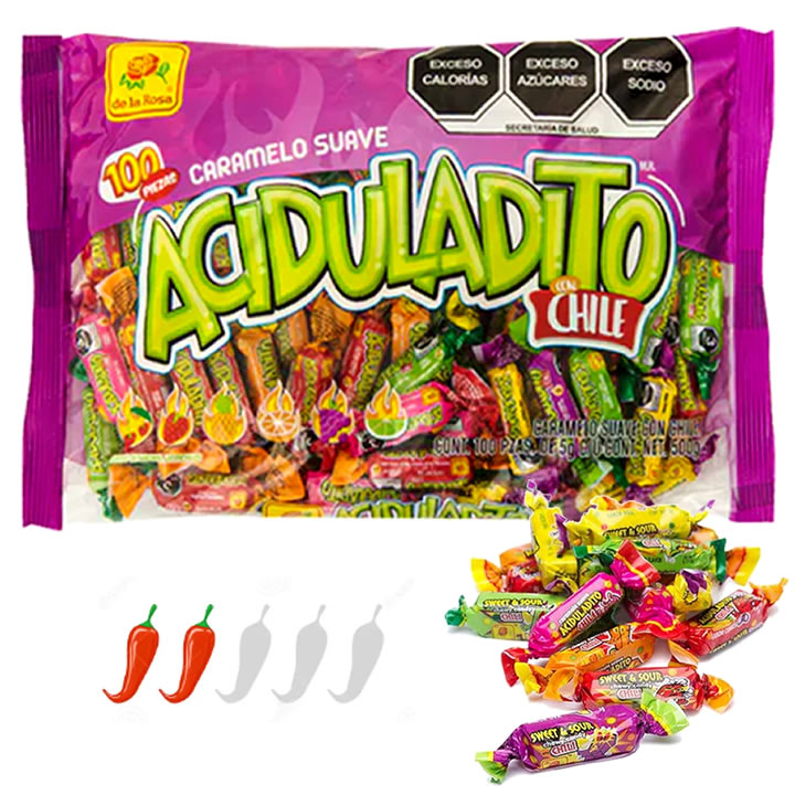 Aciduladito Caramelos Suaves De la Rosa Sabores Frutales 100 piezas