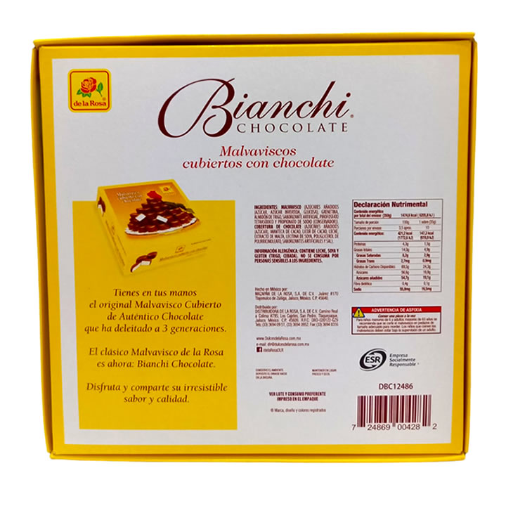 Bianchi Malvaviscos Cubiertos de Chocolate De la Rosa 50 Piezas
