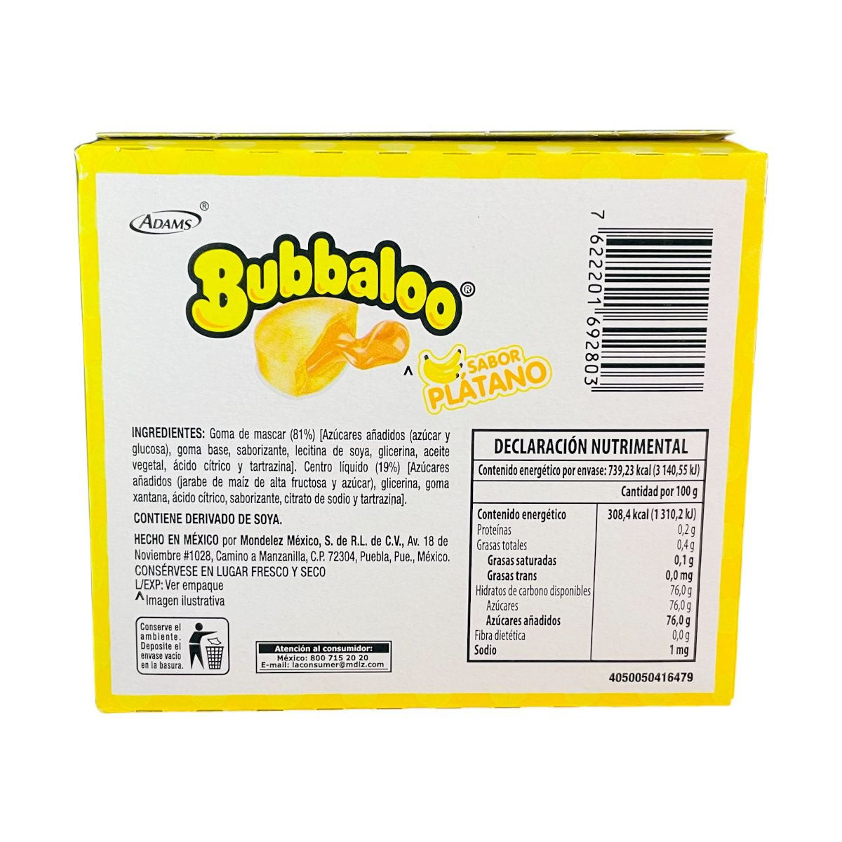 Bubbalo Goma De Mascar Con Centro Liquido Sabor Platano 47Pz
