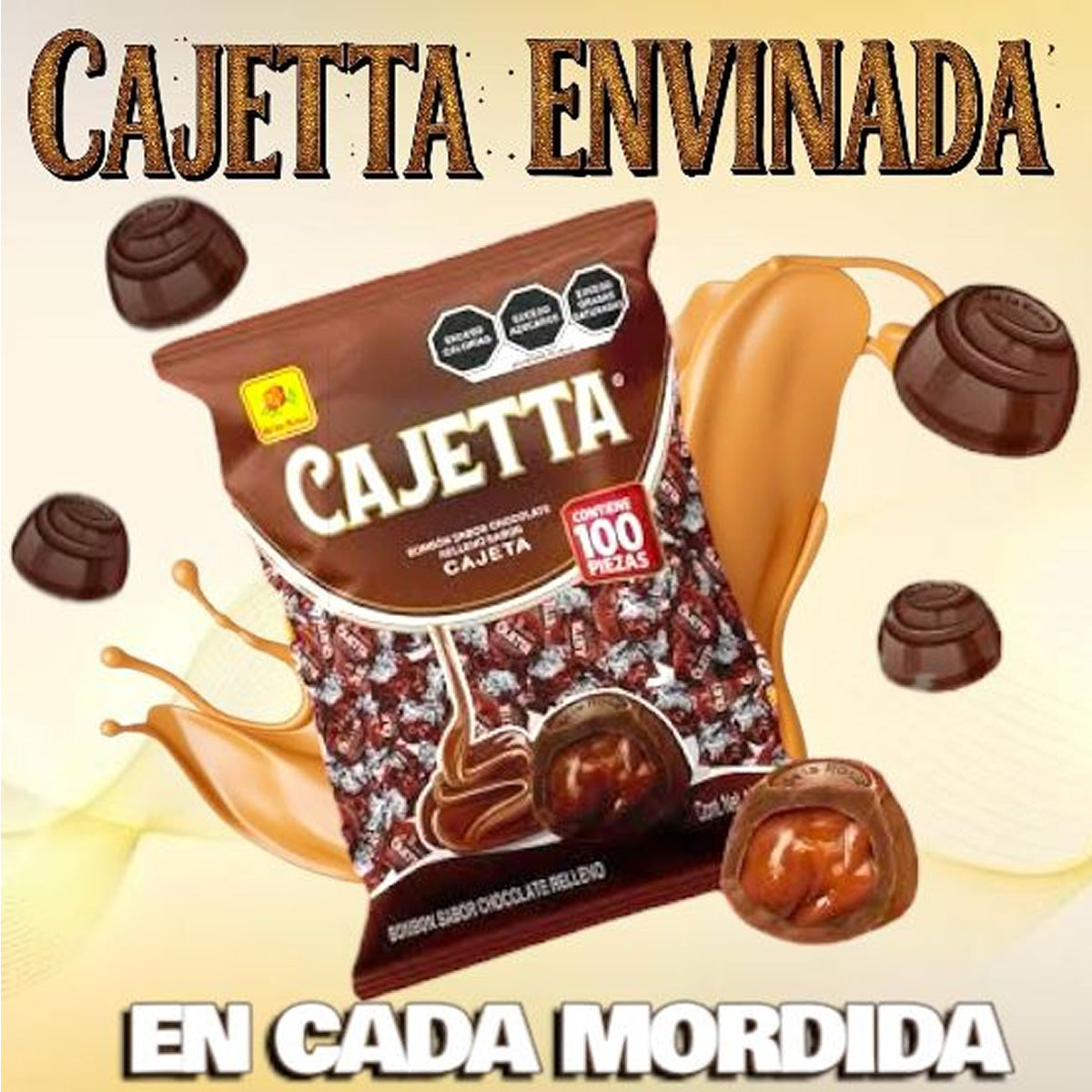 De La Rosa Bombon Sabor Chocolate Relleno Sabor Cajetta Envinada 100Pz 1Kg