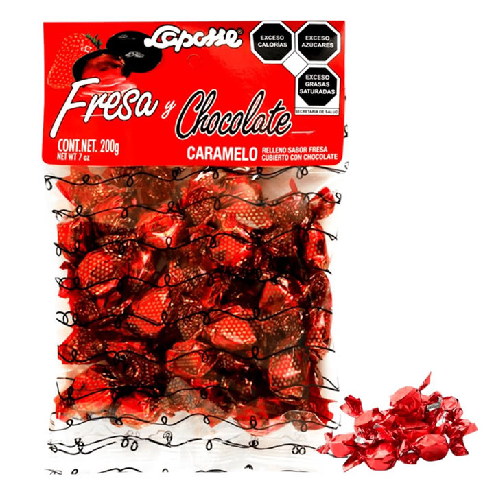 Laposse Caramelo Relleno Sabor Fresa Cubierto Con Chocolate 500g
