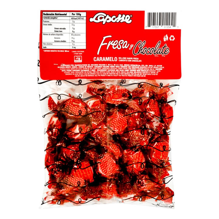 Laposse Caramelo Relleno Sabor Fresa Cubierto Con Chocolate 500g