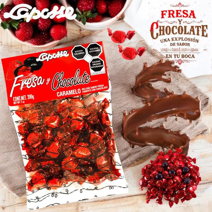 Laposse Caramelo Relleno Sabor Fresa Cubierto Con Chocolate 500g