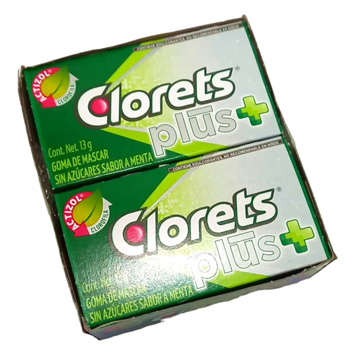 Clorets Plus Goma De Mascar Sin Azúcar Sabor Menta 12 Paquetes 156g