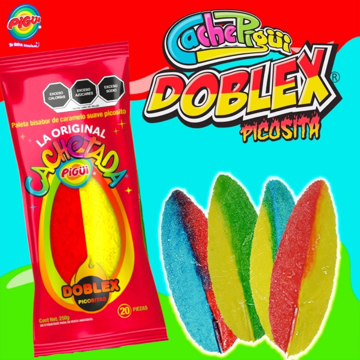 Cachetada Pigui De Caramelo Suave Picosito Bisabor Dulce 20 Piezas