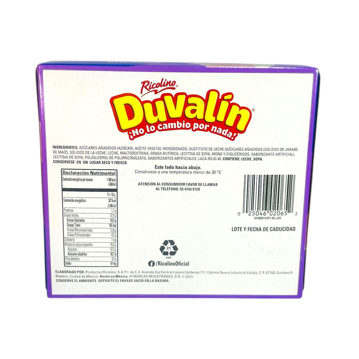 Ricolino Duvalin Bi Sabor Fresa Y Vainilla Dulce Cremosito 18 Pzas