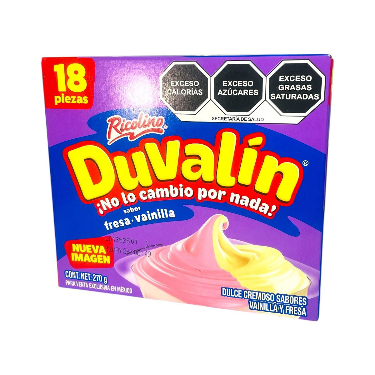 Ricolino Duvalin Bi Sabor Fresa Y Vainilla Dulce Cremosito 18 Pzas