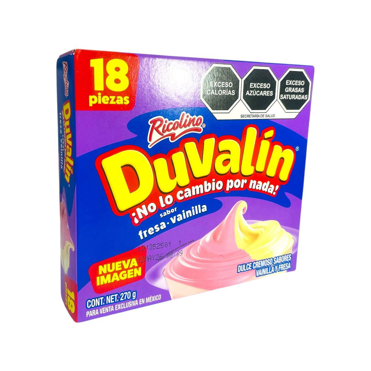 Ricolino Duvalin Bi Sabor Fresa Y Vainilla Dulce Cremosito 18 Pzas