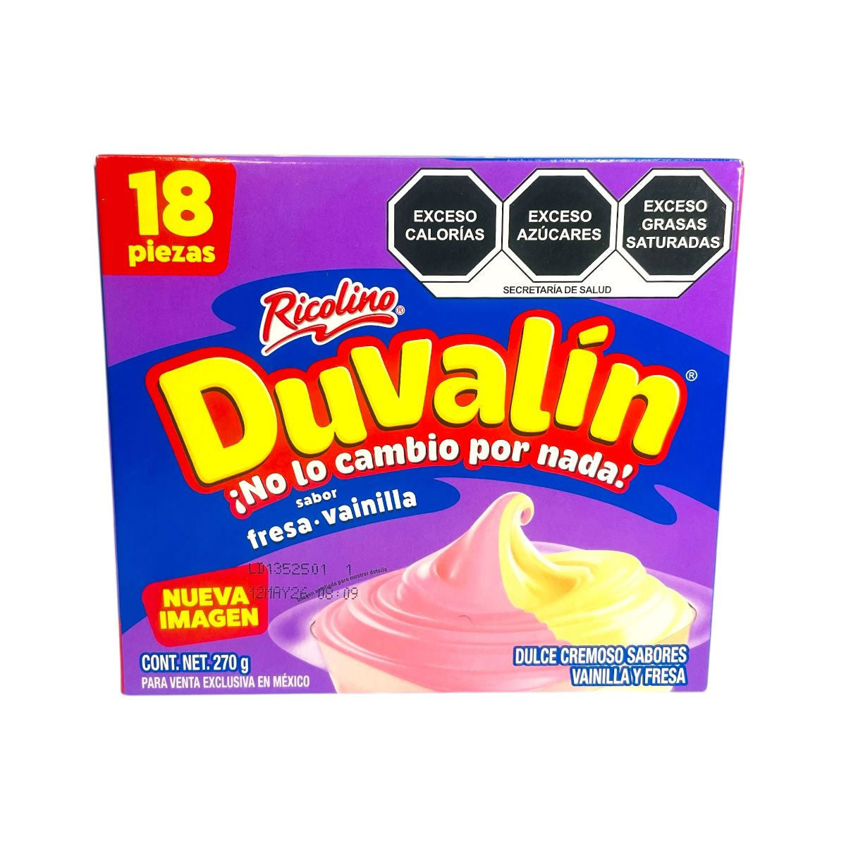 Ricolino Duvalin Bi Sabor Fresa Y Vainilla Dulce Cremosito 18 Pzas