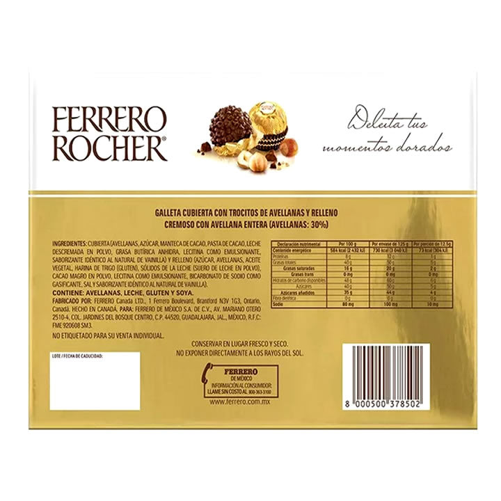 Ferrero Rocher Chocolate Con Galleta Cubierta Con Trozos De Avellana 10 Piezas