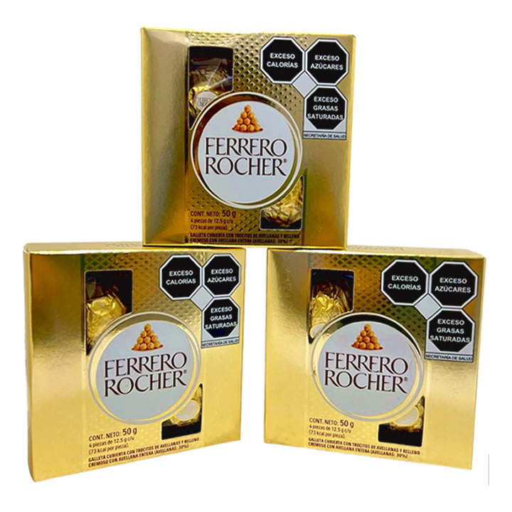 Ferrero Rocher Chocolate Con Galleta Cubierta Con Trozos De Avellana 4 Piezas