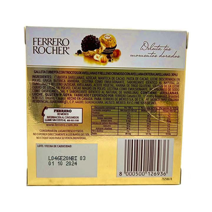 Ferrero Rocher Chocolate Con Galleta Cubierta Con Trozos De Avellana 4 Piezas