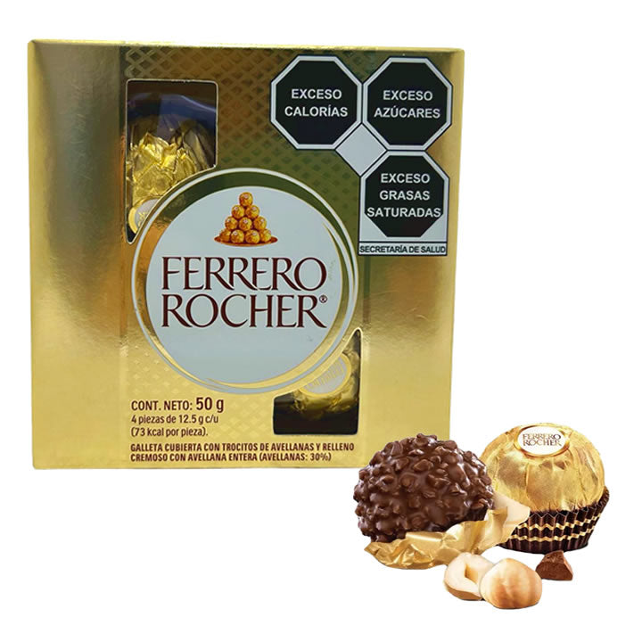 Ferrero Rocher Chocolate Con Galleta Cubierta Con Trozos De Avellana 4 Piezas
