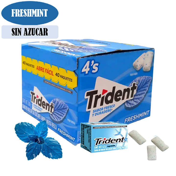 Trident Goma De Mascar Sabor Freshmint 4's Pastillas 40 Piezas