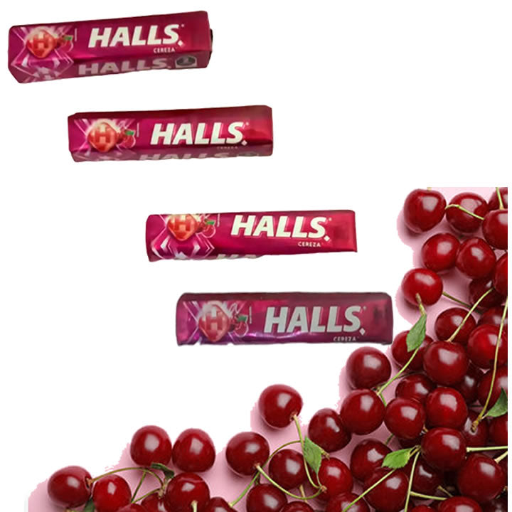 Halls Caramelo Macizo Sabor Cereza 12 Piezas