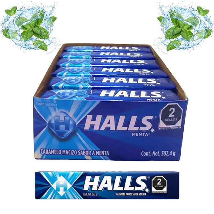 Halls Caramelo Macizo Sabor Menta 12 Piezas