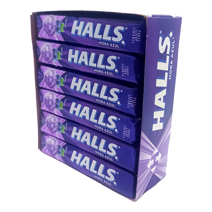 Halls Caramelo Macizo Sabor Mora Azul 12 Piezas