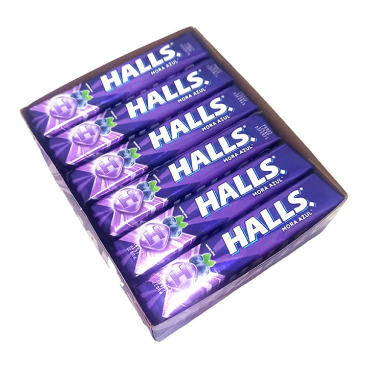 Halls Caramelo Macizo Sabor Mora Azul 12 Piezas