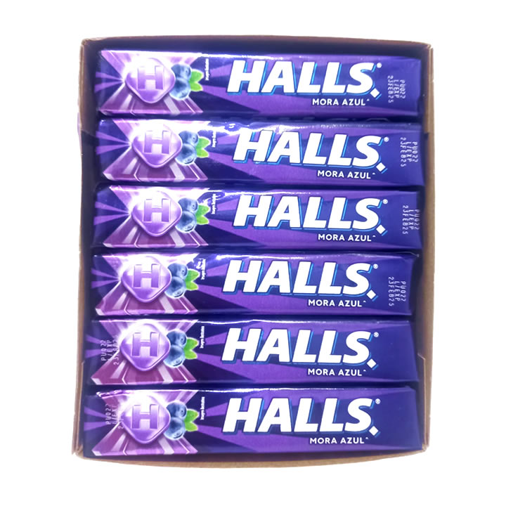 Halls Caramelo Macizo Sabor Mora Azul 12 Piezas