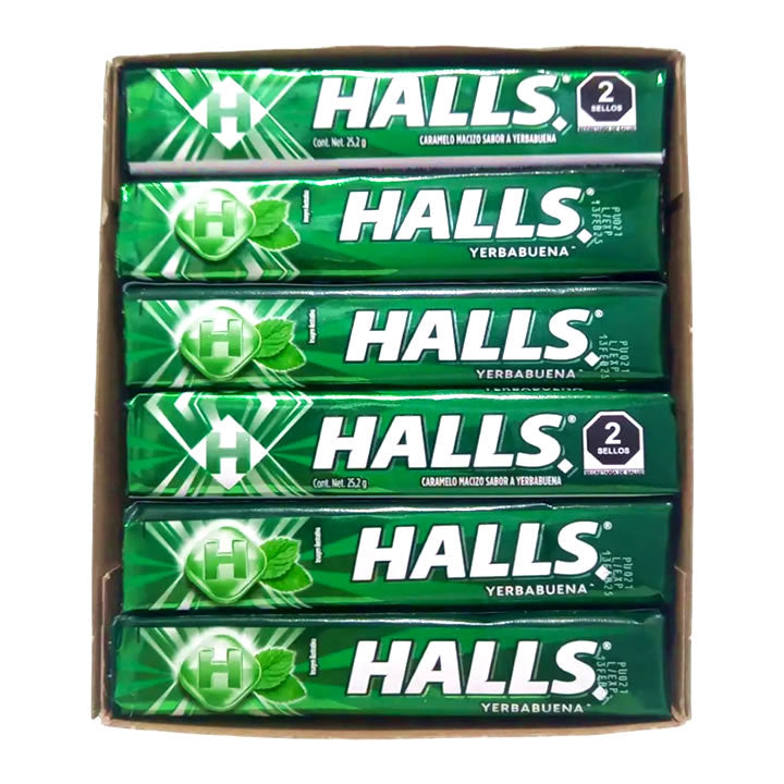 Halls Caramelo Macizo Sabor Hierbabuena 12 Piezas