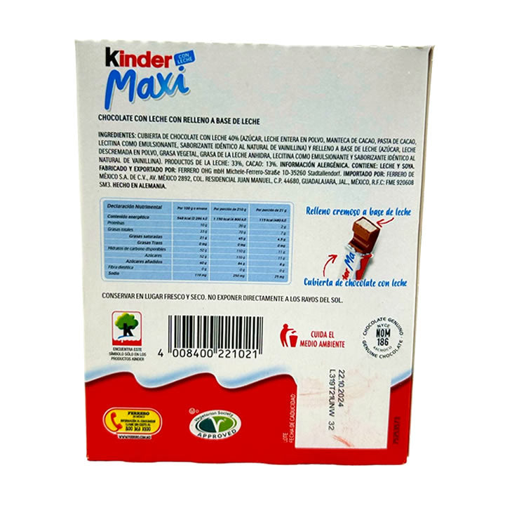 Kinder Maxi Chocolate Con Leche 10 Piezas
