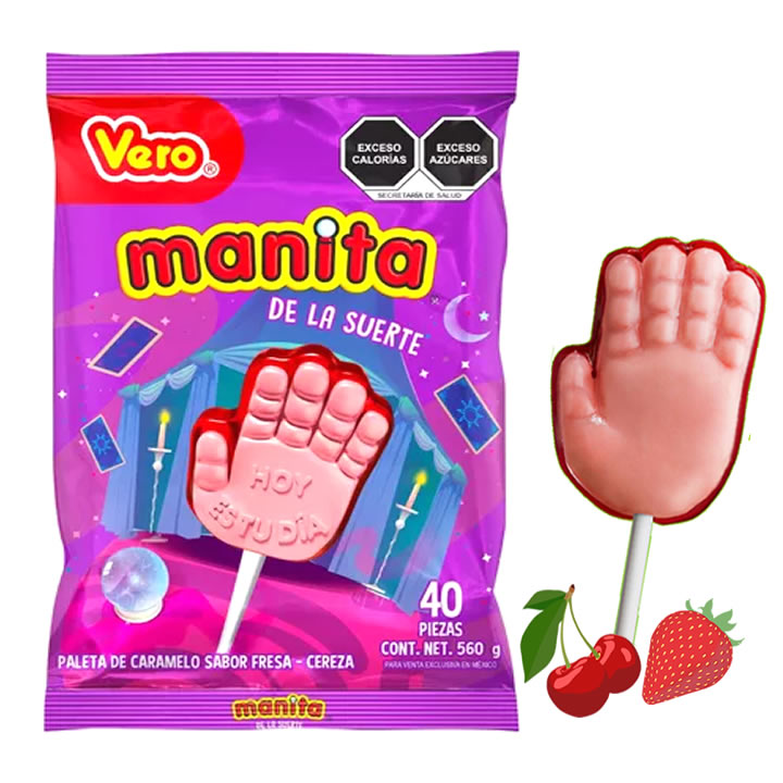 Vero Paleta Manita De La Suerte Sabor Cereza 40 Piezas
