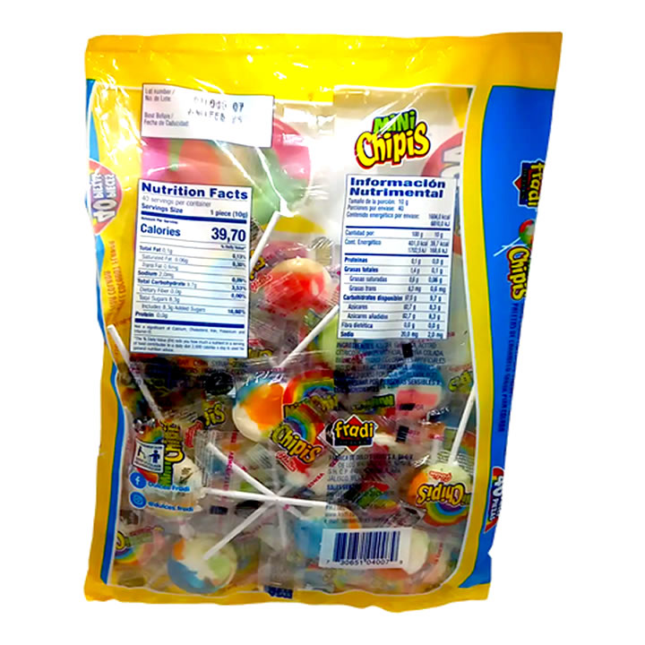 Paleta Mini Chipis Arcoiris Sabor Piña Colada 40Piezas