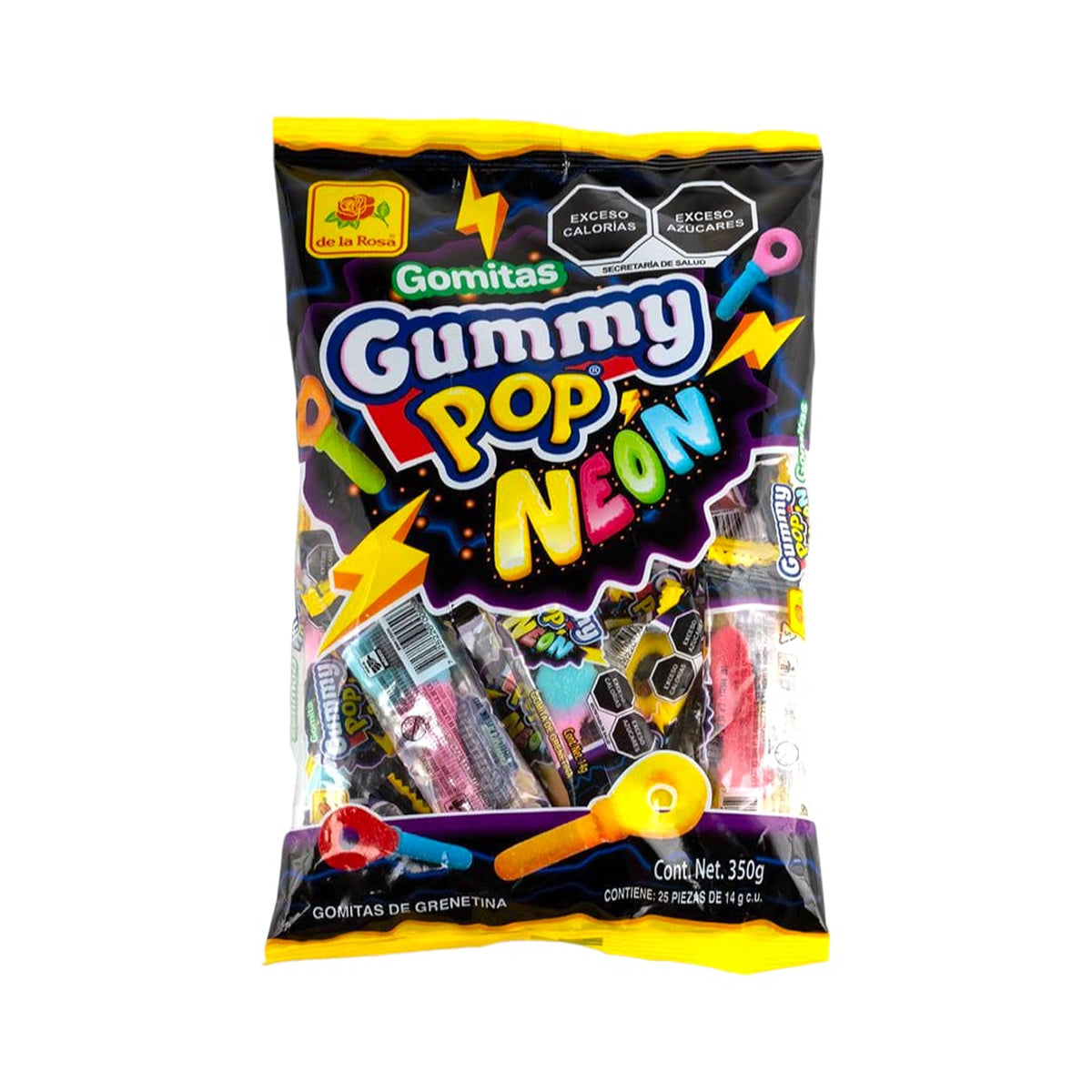 De La Rosa Gomitas Gummy Pop Neon 25Pz Con Envoltura Individual