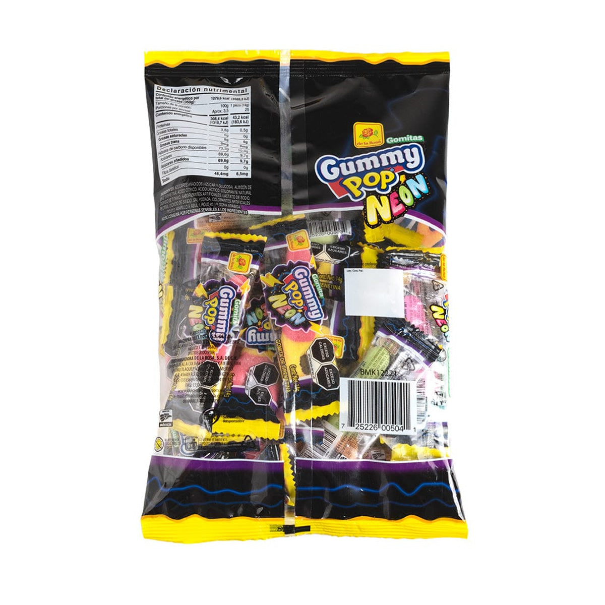 De La Rosa Gomitas Gummy Pop Neon 25Pz Con Envoltura Individual