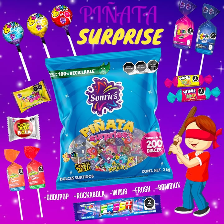 Sonrics Bolsa Piñatera Surprise 2Kg Dulces Surtidos