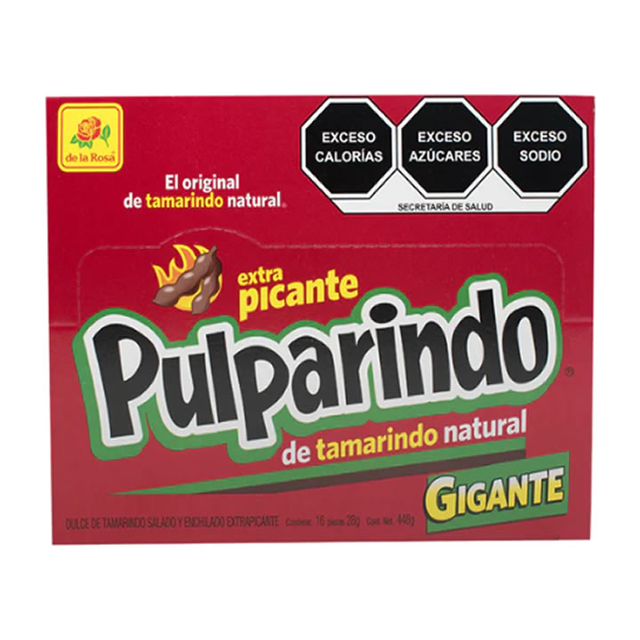 Pulparindo Extra Picante Gigante De La Rosa 16 Pzas