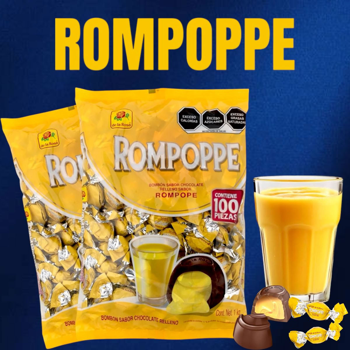 De La Rosa Bombon Sabor Chocolate Relleno Sabor Rompope 100Pz 1Kg