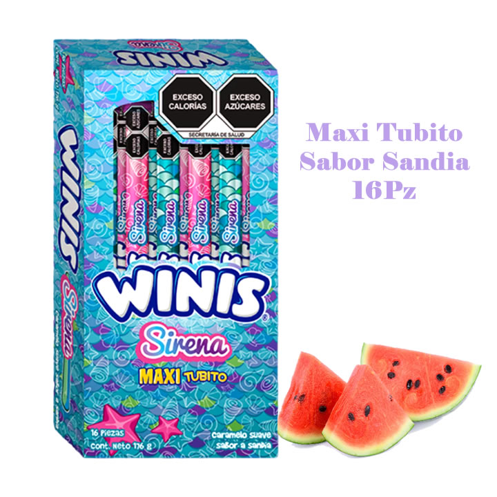 Winis Maxi Tubito Sirena Sabor Sandia 16 Piezas