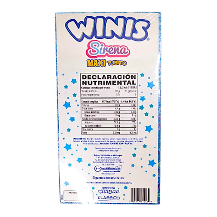 Winis Maxi Tubito Sirena Sabor Sandia 16 Piezas