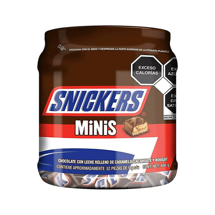 Snickers Mini Vitrolero Chocolate Con Leche Relleno De Caramelo Y Cacahuate 52 Pzas