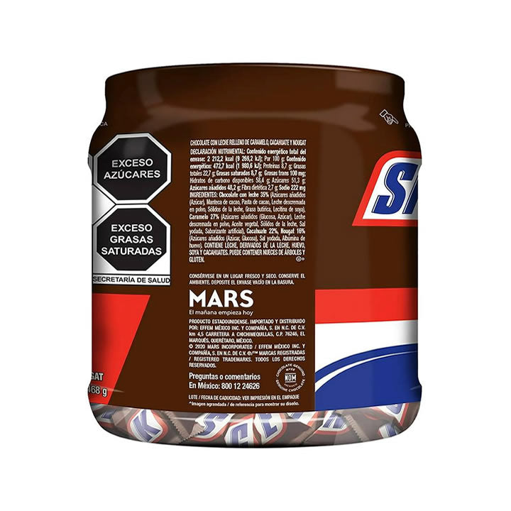 Snickers Mini Vitrolero Chocolate Con Leche Relleno De Caramelo Y Cacahuate 52 Pzas