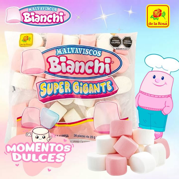 De La Rosa Malvavisco Bianchi Super Gigante Blanco Y Rosa Sabor Fresa Vainilla 30 Piezas 840gr
