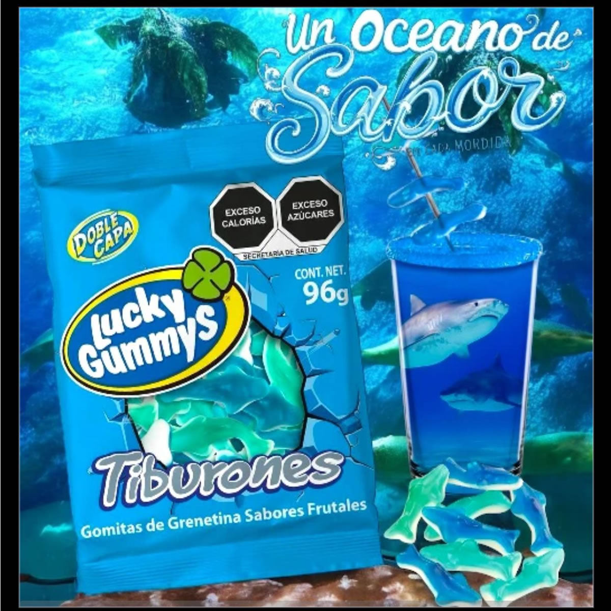 Gomitas Lucky Gummys Tiburones Sabor Frutal 96g